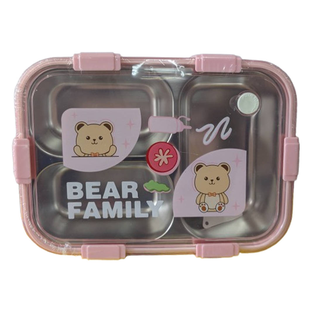 Bear Family 3-Compartment Stainless Steel Bento Lunch Box